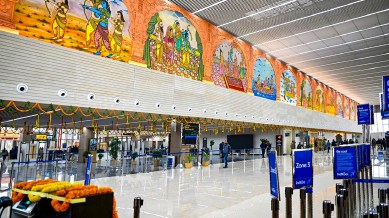 Yogi Adityanath visits Ayodhya, CM inspects newly built airport, construction of ayodhya railway station, Ayodhya Dham Railway Station, Narendra Modi's Ayodhya visit, CM modi ayodhya visit preparations, indian express news