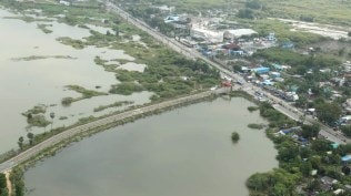 An ariel view of Chennai city after floods, as shared by Union Minister Rajnath Singh.
