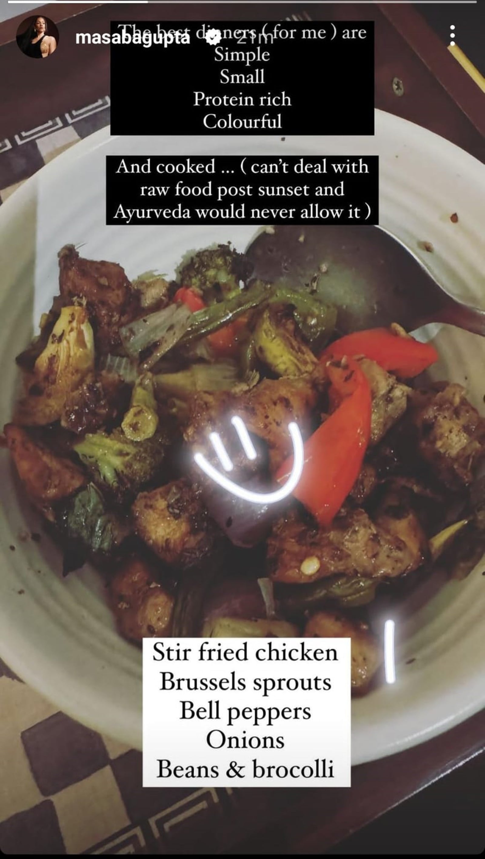 masaba gupta post sunset cooked food