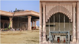 Ram idol consecration ceremony, Maryada Purushottam Sri Ram International Airport, Ayodhya airport awash, ayodhya airport theme, Ramayana symbolism, murals and artworks in Ayodhya, airport terminal, Nagara style of temple architecture, indian express news