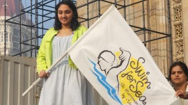 Mumbai girl swims 36 km, Swim for Sea, Sea Link to Gateway, Mumbai pollution levels, Gateway of India, popular swimming destination, sea pollution, indian express news