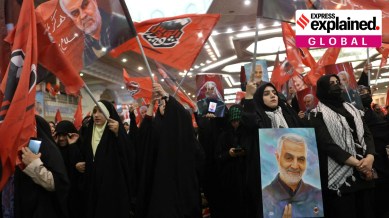 Iranian women hold pictures and flags depicting Qassem Soleimani during a ceremony to mark the fourth anniversary of the killing of senior Iranian military commander General Qassem Soleimani in a U.S. attack, in Tehran, Iran, January 3, 2024.