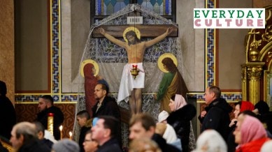 Believers attend the Orthodox Christmas Eve service at a cathedral in the course of Russia-Ukraine conflict in Donetsk, Russian-controlled Ukraine, January 6, 2024.