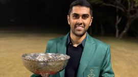 22-year-old Mivaan Singh with the Chief Commissioner Cup 2023 at Chandigarh Golf Club on Sunday.
