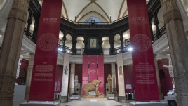 The exhibition, inaugurated last month, begins with a limestone Lotus Medallion, a 2nd Century CE sculpture from the Amaravati Stupa, Andhra Pradesh, with three rows of lotus petals and a seapod in the centre.