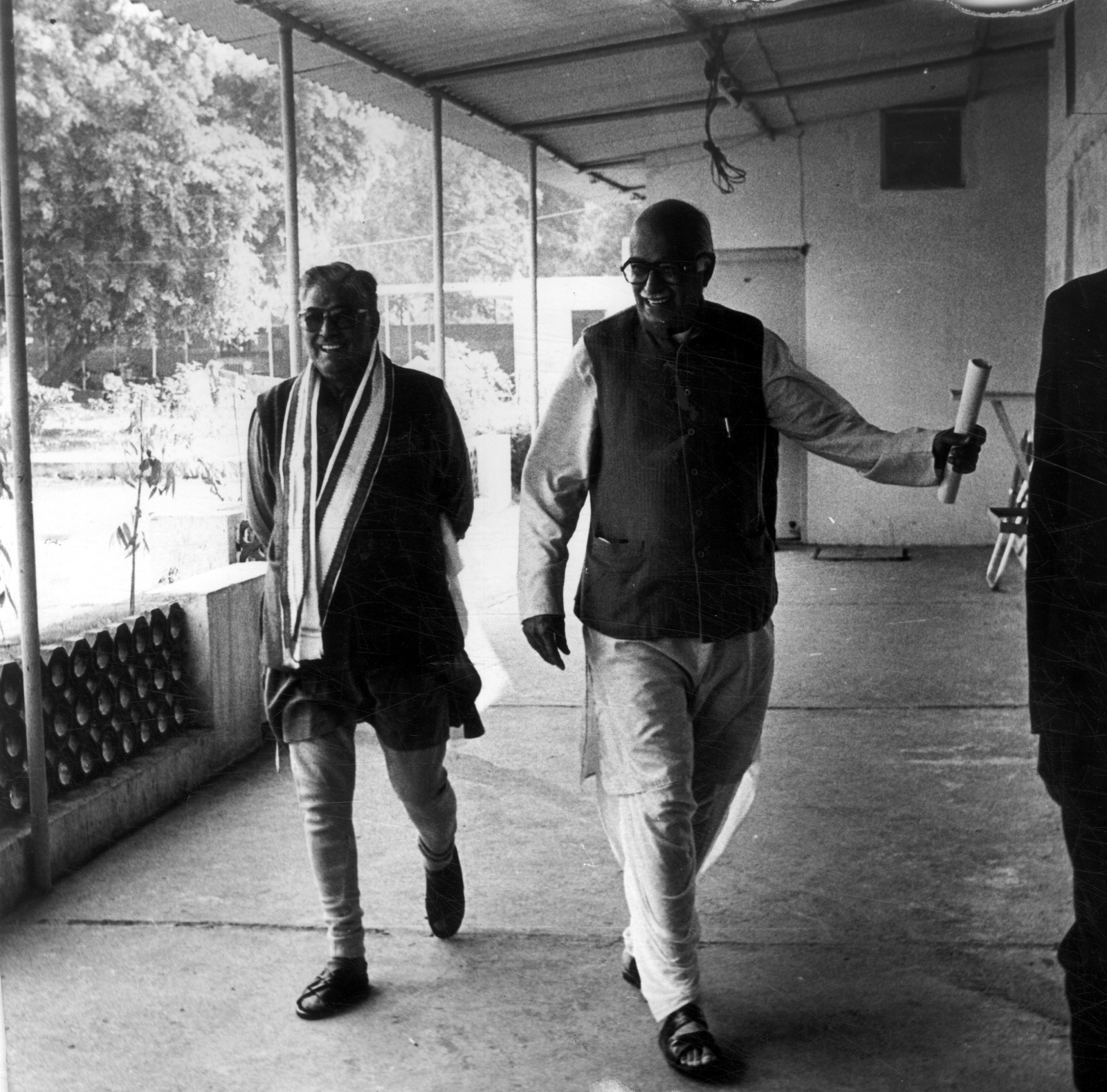 Advani and Joshi on the way to address a press conference in New Delhi. Express Archive