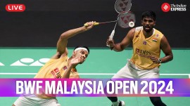 Malaysia Open 2024 Final Live Score: India's Chirag Shetty, left and Satwiksairaj Rankireddy competes during the men's doubles badminton semifinal match against South Korea's Kang Min Hyuk and Seo Seung Jae at the Malaysia Open badminton tournament at Bukit Jalil Axiata Arena in Kuala Lumpur, Malaysia, Saturday