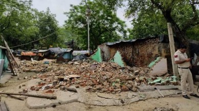 Delhi Development Authority, DDA on delhi slums demolition, delh slums demolition drive, delhi demolition drive, demolition of slums in Delhi, DDA statement on demolition, Atishi, Saurabh Bharadwaj, bhardwaj visits delhi slum clusters, delhi demolition news, delhi slums news