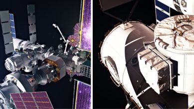 artist’s concept of Gateway (left) and an artist’s concept of a government reference airlock (right).