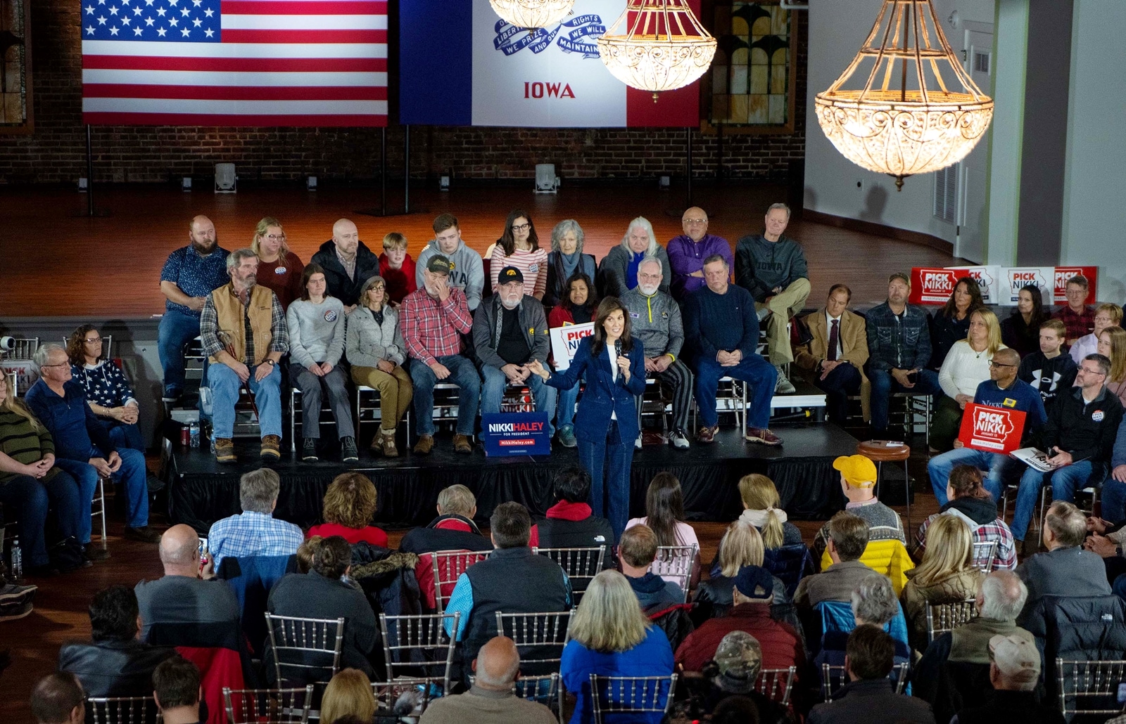 Former Gov. Nikki Haley of South Carolina, a Republican presidential candidate, speaks at a campaign event in Cedar Rapids, Iowa, on Thursday, Jan. 11, 2024. Haley has attracted the interest of non-Republicans who say they’ll caucus for her, as rivals attack her for an insufficiently conservative message. (Ruth Fremson/The New York Times)