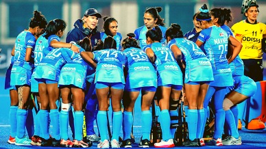 The Indian women's hockey team during their FIH Hockey Olympic Qualifiers 2024 match against USA. (PHOTO: Hockey India)