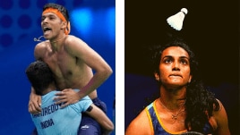 Satwik-Chirag (left) are in pole position to make it to back-to-back Olympics, currently placed 5th in the list. In women's singles, PV Sindhu (right) remains the frontrunner at 12th spot. (PHOTOS: PTI, AP)