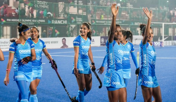 Salima Tete and Indian women's team after winnings vs Italy