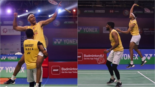 Satwiksairaj Rankireddy & Chirag Shetty won against Aaron Chia and Soh Wooi Yik of Malaysia in the semifinals at Yonex-Sunrise India Open 2024 at IG Stadium, New Delhi on Saturday. (Express Photo by Praveen Khanna)