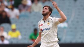 Pakistan's Shaheen Shah Afridi during their cricket Test match in Melbourne. (AP)