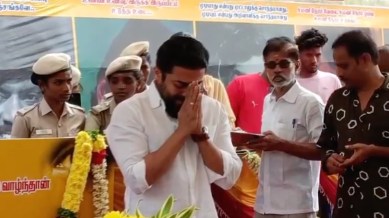 Suriya at Vijayakanth grave