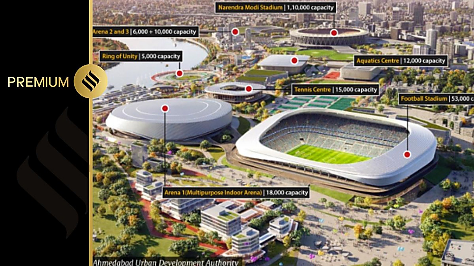 The proposed Sardar Vallabhbhai Patel Sports Enclave in Ahmedabad. (Courtesy Ahmedabad Urban Development Authority)