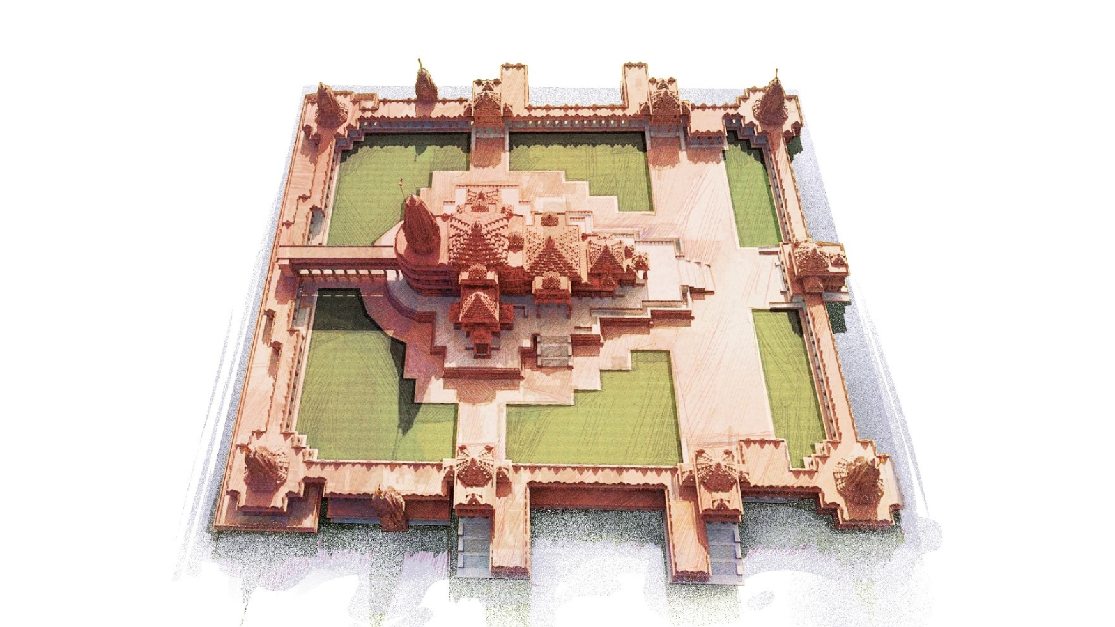 The Ayodhya Ram temple 4 mandirs at each corner, 5 mandaps and