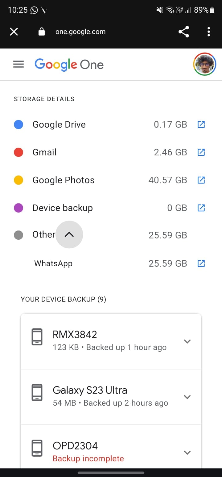 WhatsApp Google Drive storage