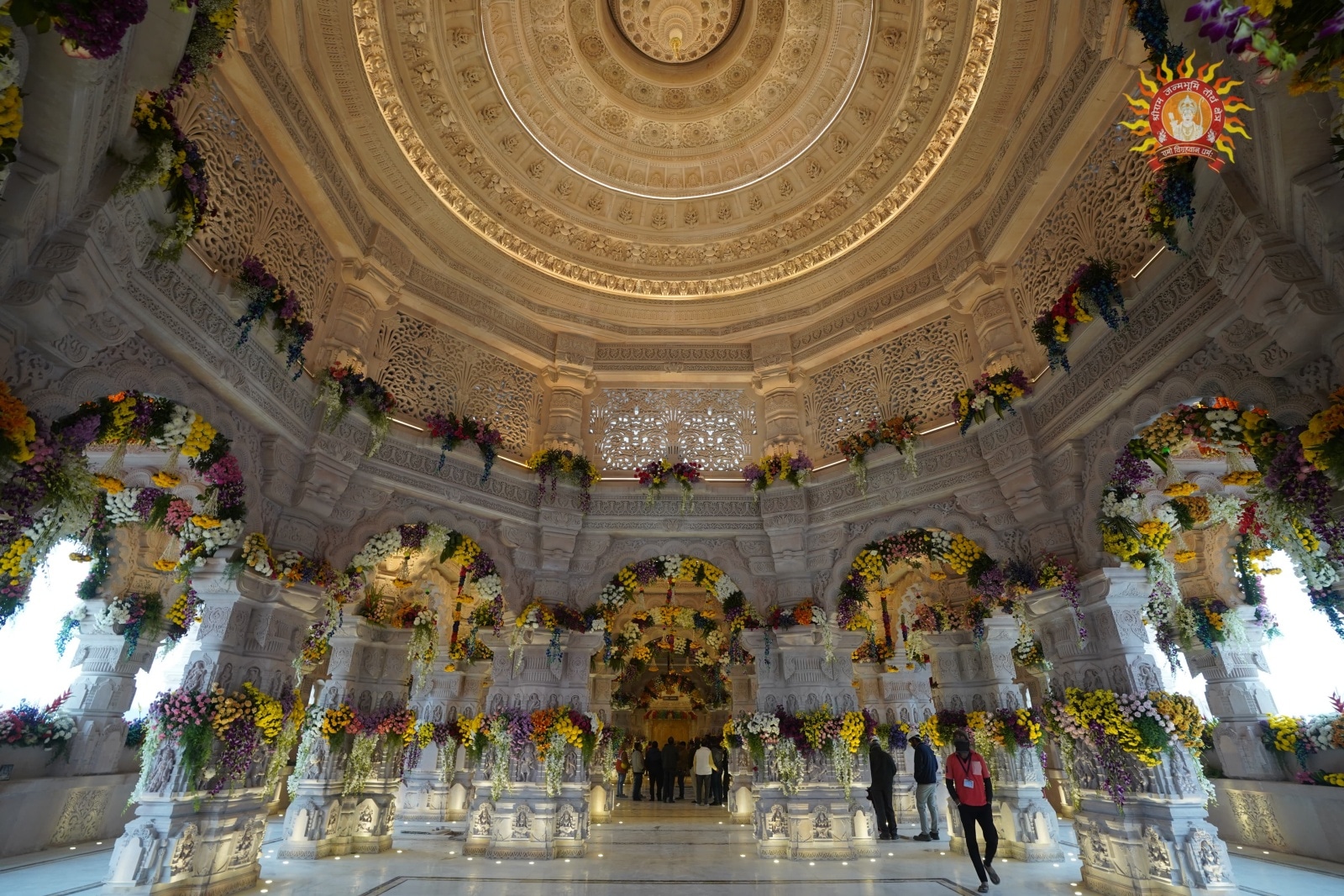 Intricate floral designs have been made to embellish the temple ahead of the Pran Pratishtha ceremony. 
