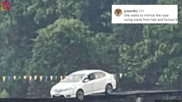 The white Honda Sedan was wedged in the middle of Wiang Thong Bridge.