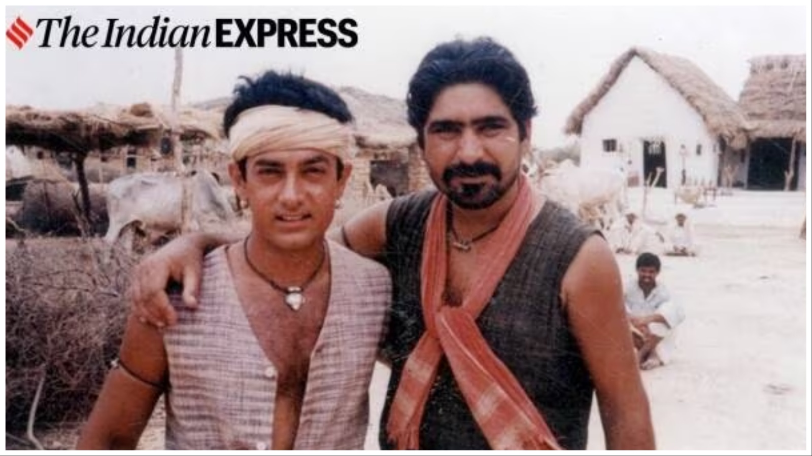 Yashpal Sharma and Aamir Khan on the sets of Lagaan. (Photo: Express Archive).
