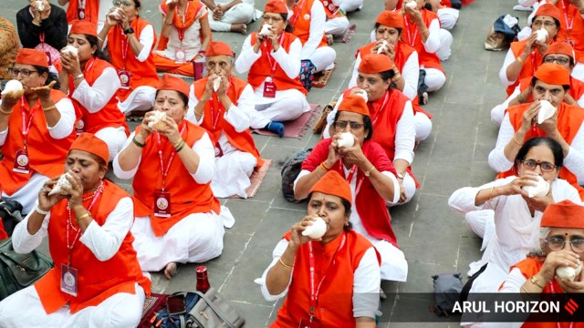 Keshav Shankhnaad Pathak revived a fading traditional art and the group will now blow conch shells at 10-15 sites in Ayodhya during Ram temple inauguration. (Express Photo by Arul Horizon)