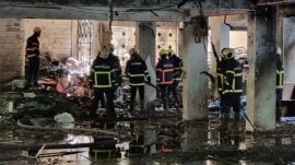 The level-1 (lowest level ) fire was reported at the Saibaba School, which had been shut for the last few years due to its dilapidated building, around 9.15 am. (Express Photo by Deepak Joshi)