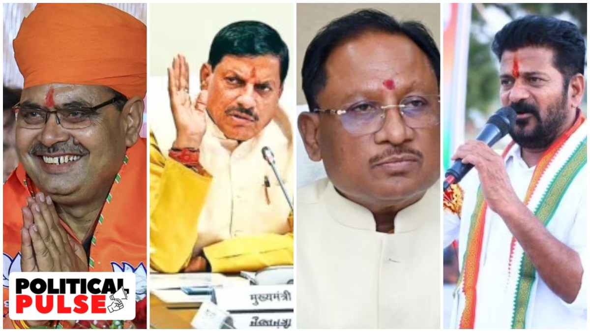From left: Rajasthan CM Bhajanlal Sharma, Madya Pradesh CM Mohan Yadav, Chhattisgarh CM Vishnu Deo Sai and Telangana minister Revanth Reddy. (File/PTI)