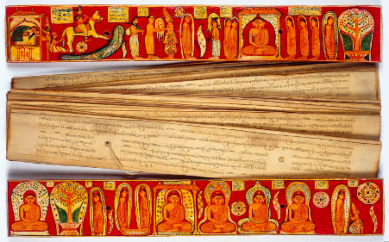 Illustrated Sinhalese covers (inside), and palm leaf pages of the Dasharata Jataka