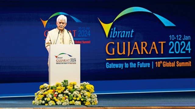 Jammu & Kashmir, Manoj Sinha, Vibrant Gujarat, Vibrant Gujarat Summit, Vibrant Gujarat Global Summit, Indian express news, current affairs