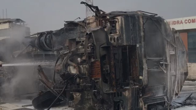 oil tanker catches fire in Punjab