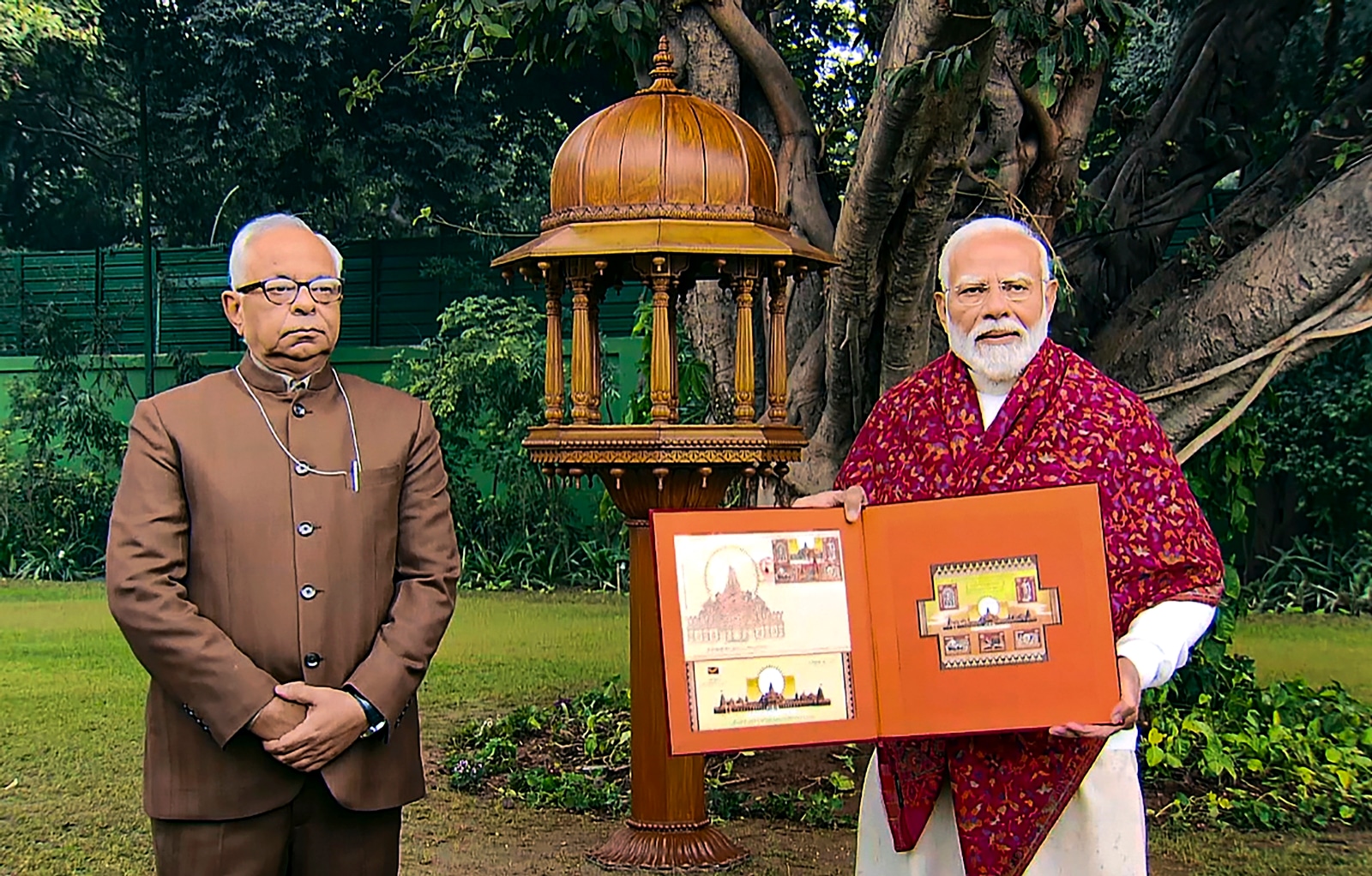 Prime Minister Narendra Modi releases commemorative postage stamps on Shri Ram Janmabhoomi Temple and a book of stamps issued on Lord Ram around the world, in Ayodhya, Jan. 18, 2024. (PTI)