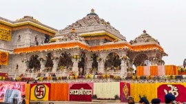 Ayodhya: Ram Mandir decorated with flowers as part of preparations for its consecration ceremony, in Ayodhya, Monday, Jan. 22, 2024. (PTI Photo/Vijay Joshi)(PTI01_22_2024_000011A)