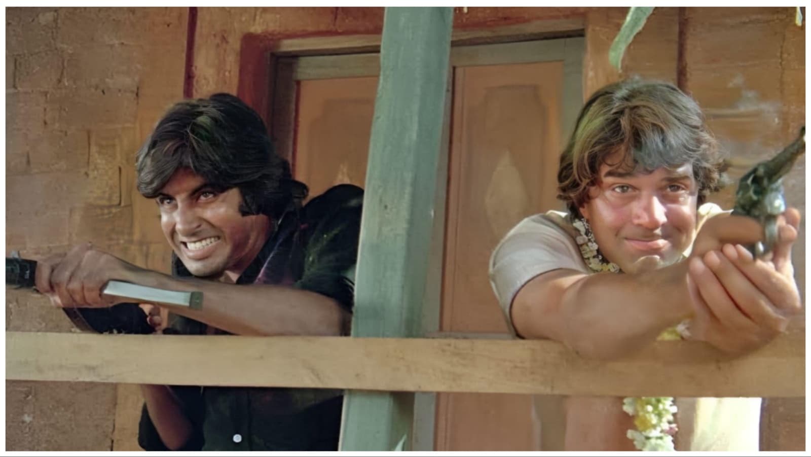 Dharmendra and Amitabh Bachchan in a still from Sholay.