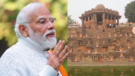 Surya Namaskar Guinness World Record Gujarat, Largest Sun Salutation Performance, Modhera Sun Temple Yoga Event, Surya Namaskar Dedication to Wellness, Prime Minister Narendra Modi Praises Gujarat