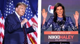 This combination photo shows Donald Trump and Nikki Haley reacting after the New Hampshire primary results on January 23. (Photos via agencies)