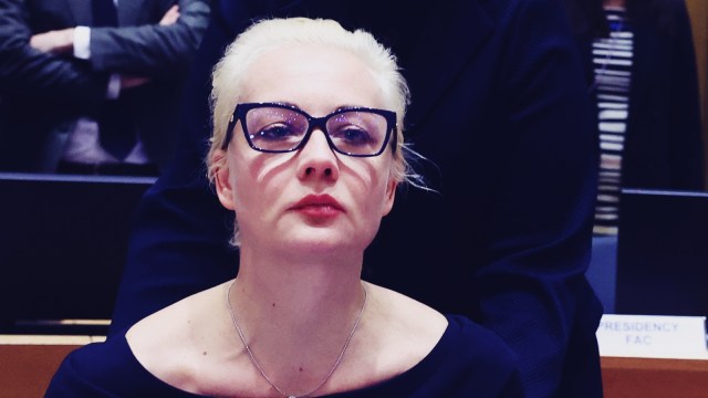 Yulia Navalnaya, the widow of Alexei Navalny, takes part in a meeting of EU foreign ministers in Brussels