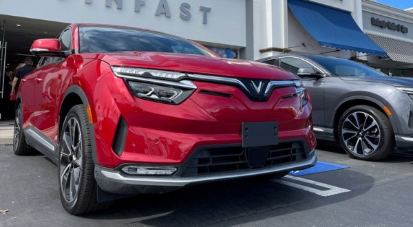VinFast electric vehicles are parked before delivery to their first customers at a store in Los Angeles, California, U.S., March 1, 2023.