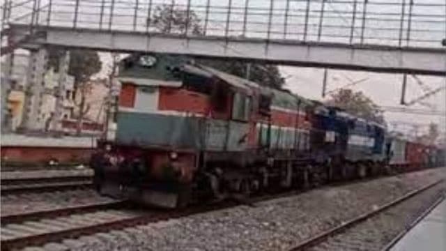 The 53-wagon train loaded with chip stones was on its way to Punjab from Jammu, the officials said.