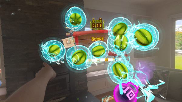 Super Fruit Ninja on the Apple Vision Pro. 