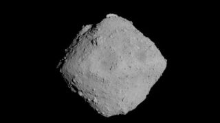 The asteroid Ryugu captured from a distance of about 20 kilometres away. (JAXA)