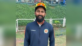 Baroda captain Vishnu Solanki after the day's match against Mumbai