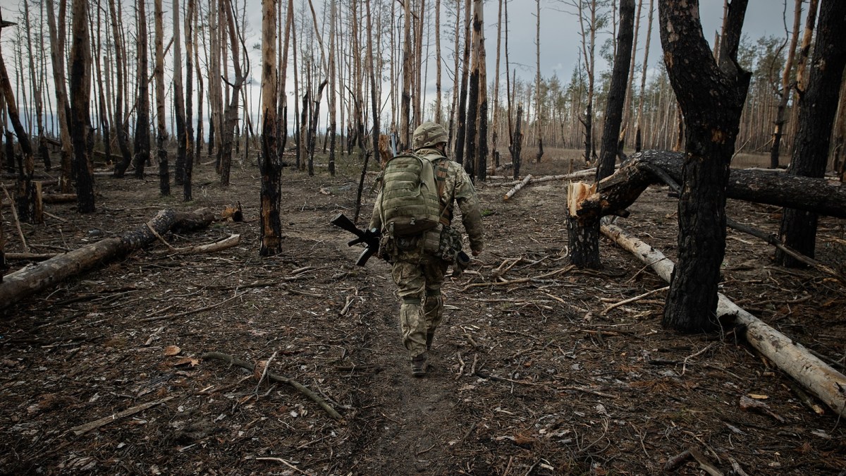 A Ukrainian Army soldier in a forest near Russian lines in Ukraine, Feb. 7, 2024.