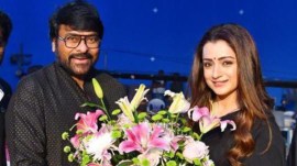 Chiranjeevi and Trisha on sets of Vishwambara