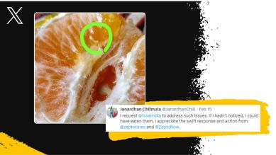 Man finds live worm in one of his oranges he ordered from Zepto