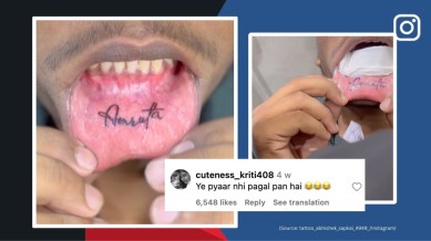 Man gets girlfriend's name tattooed inside lower lip