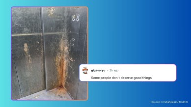 Paan stain in a lift at Bhopal's railway station