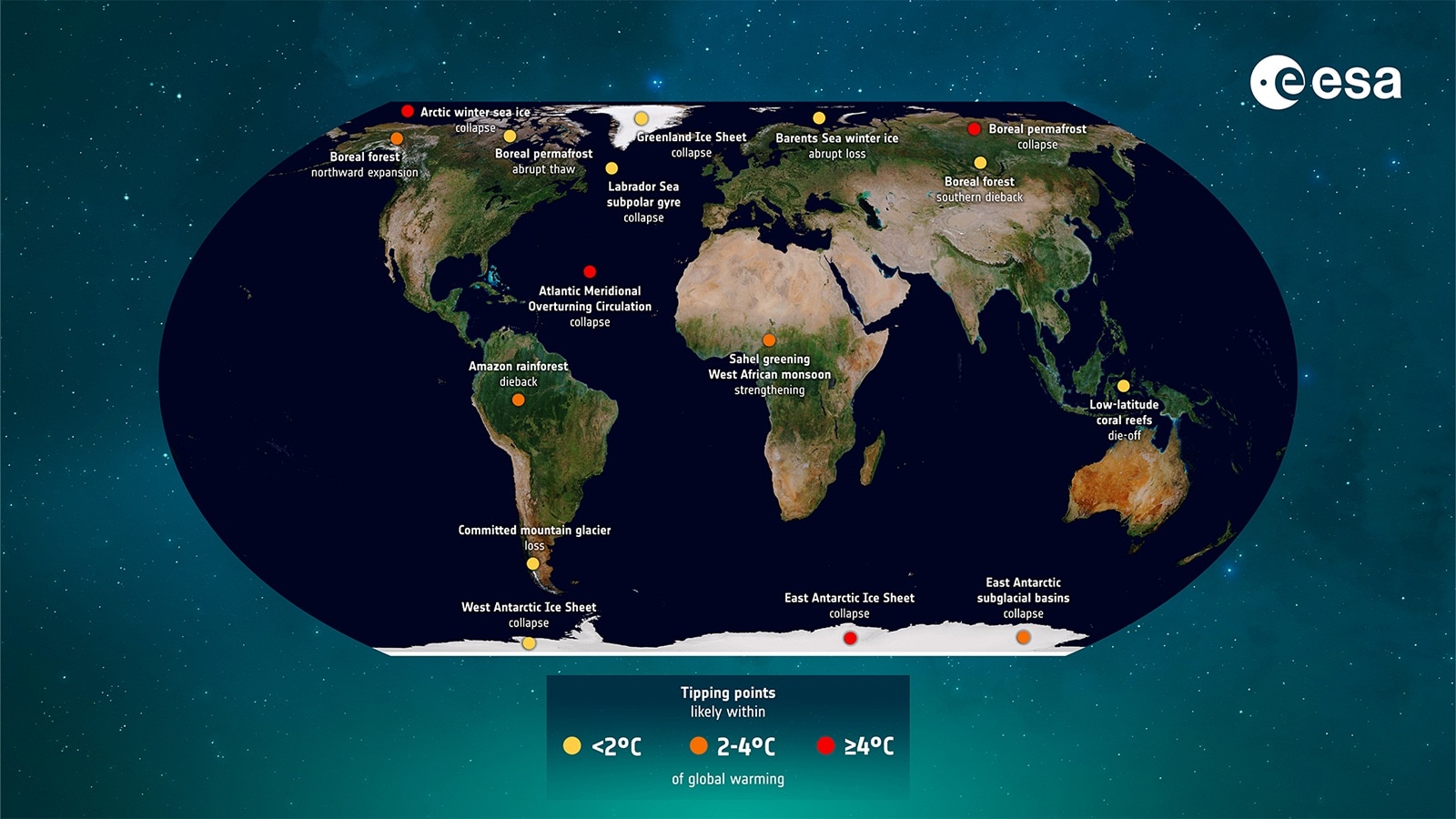 Climate tipping points map.