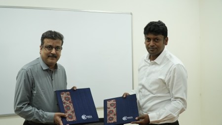 A virtual trading floor is set up at Krea University campus